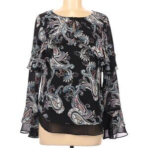 White House Black Market Paisley Ruffle Blouse Size 6